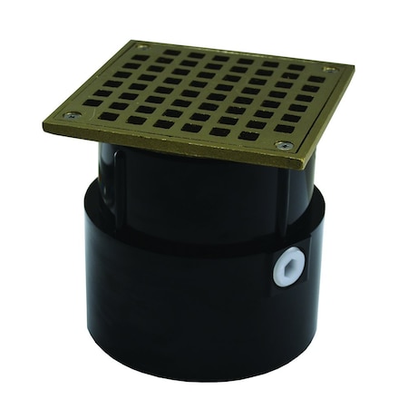 Jones Stephens 4in. ABS Over Pipe Fit Drain Base with 3-1/2in. Metal Spud and 6in. Nickel Bronze Strainer D53099